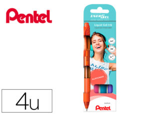 Roller pentel energel bl107 em blister de 4 unidades cores laranja, roxo, azul ceu e rosa - Image 1