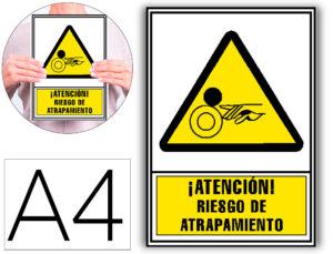 Pictograma archivo 2000 atencao risco de aprisionamento pvc amarelo luminiscente 210x297 mm