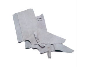 Polaina para soldador faru couro cromado ajustavel com velcro e fivela 40 cm