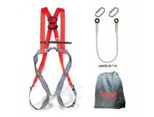 Conjunto anti-queda faru arnes p30f + corda c170 + 2 mosquetoes virola + bolsa porta arnes