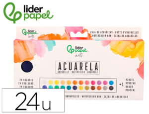 Aguarela liderpapel 24 cores com pincel estojo metálico