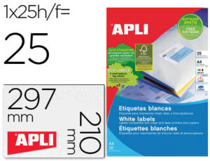 Etiquetas adesivas apli 1215 formato 210x297 mm para fotocopia laser tinteiro caixa com 25 folhas com 25