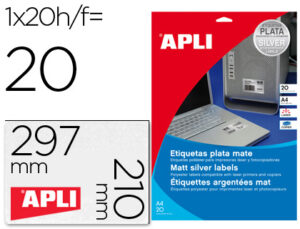 Etiquetas adesivas apli 10071 metalizada formato 210x297 mm para fotocopia laser caixa 20 folhas com 20