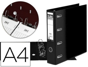 Pasta de arquivo de alavanca elba cartao forrado din a4 preto lombada de 75 mm rado com duplo mecanismo
