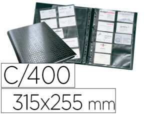 Porta cartoes durable din a4 visifix centium 4 aneis 20 bolsas com indice alfabetico para 400 cartoes de visita 57x90 mm