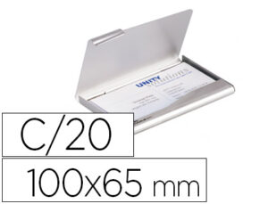 Porta cartoes durable aluminio capacidade 20 cartoes de visitas 55x90 mm cor prata 100x65 mm